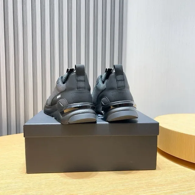 Hugo Boss حذاء رياضي أسود رمادي مع علوة شبكية وصناعية ووسطية متماسكة مطبوعة 5