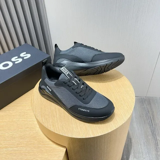 Hugo Boss حذاء رياضي أسود رمادي مع علوة شبكية وصناعية ووسطية متماسكة مطبوعة 6
