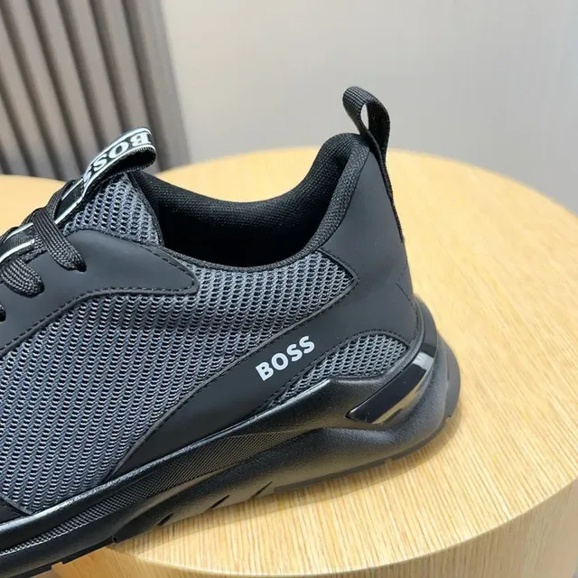 Hugo Boss حذاء رياضي أسود رمادي مع علوة شبكية وصناعية ووسطية متماسكة مطبوعة 7