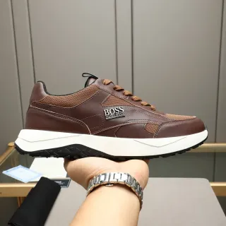 Hugo Boss Brown Leather-Mesh Hybrid Chunky Sneakers