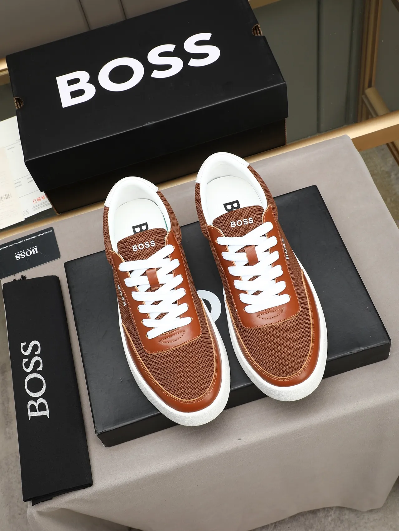 Hugo Boss Zapatillas Lifestyle de Plataforma de Malla y Cuero Marrones 2