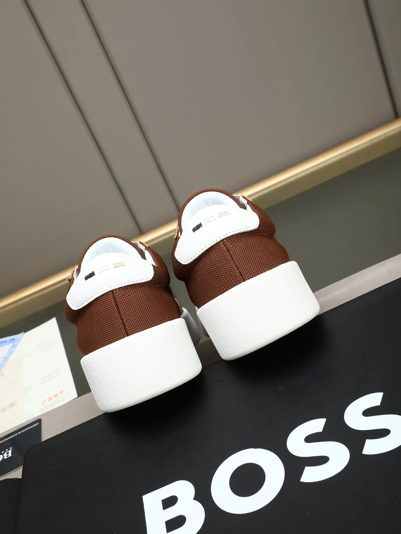 Hugo Boss Zapatillas Lifestyle de Plataforma de Malla y Cuero Marrones 3