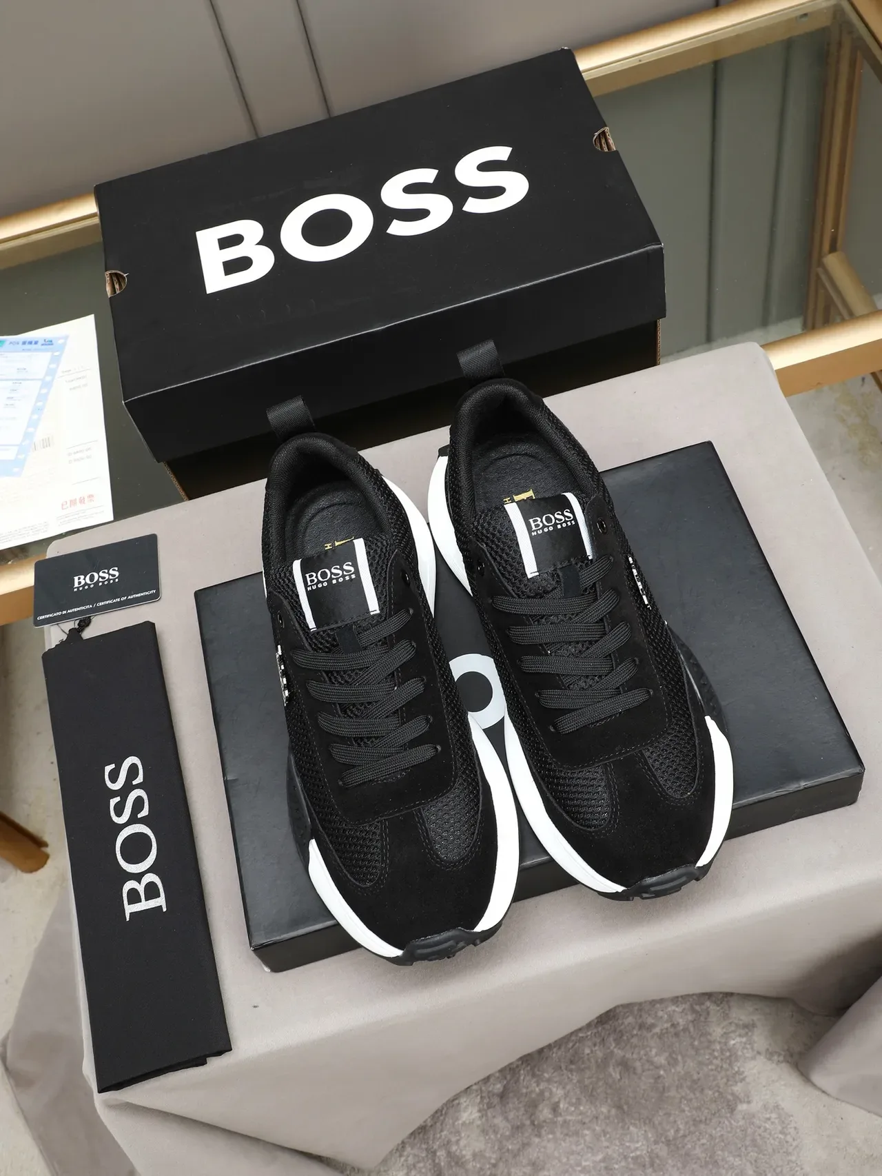 Hugo Boss Lifestyle Sneaker Black and White Mesh Suede Sneaker 2