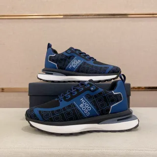 Hugo Boss 印花海军蓝和黑色生活方式运动鞋