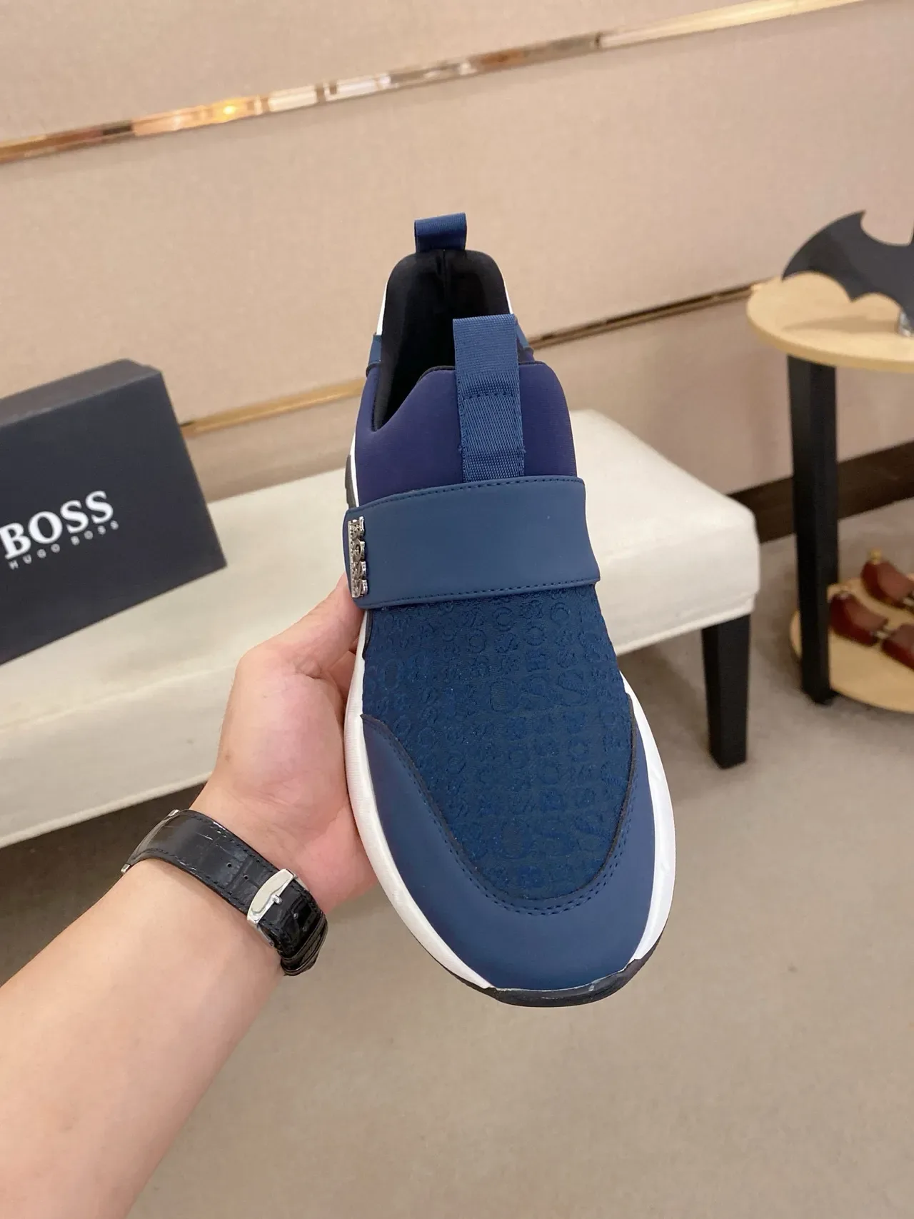 Hugo Boss Bleu marine Blanc Slip-On Sangle Élastique Style de vie Sneakers 2