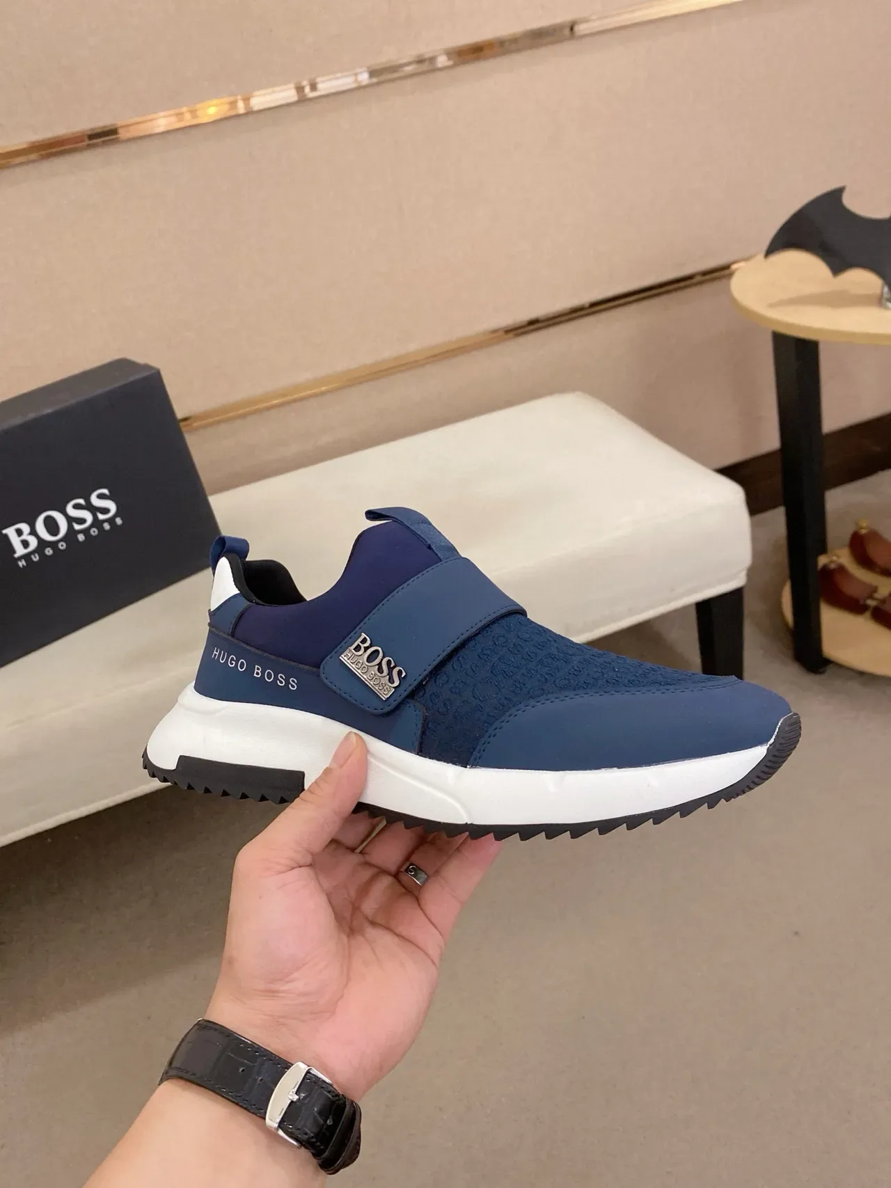 Hugo Boss Bleu marine Blanc Slip-On Sangle Élastique Style de vie Sneakers 4
