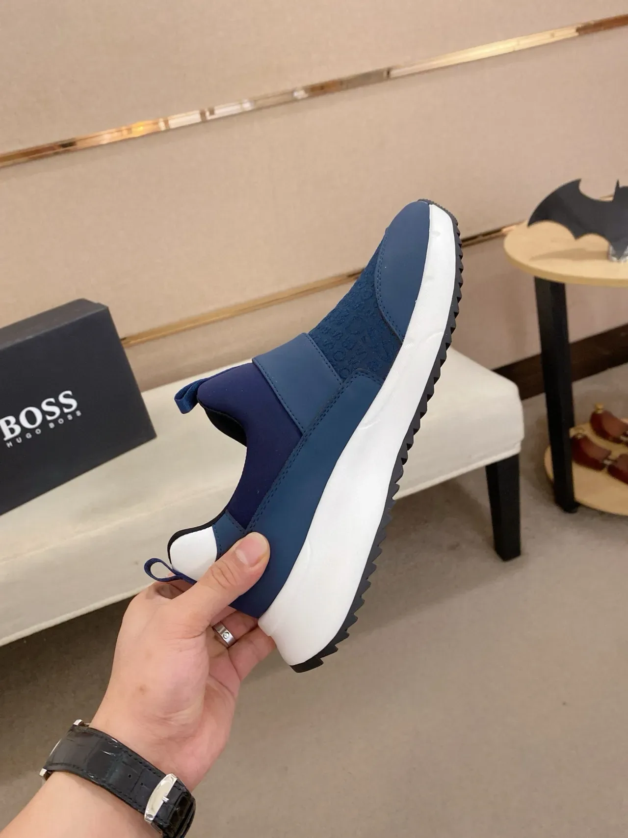 Hugo Boss Bleu marine Blanc Slip-On Sangle Élastique Style de vie Sneakers 5
