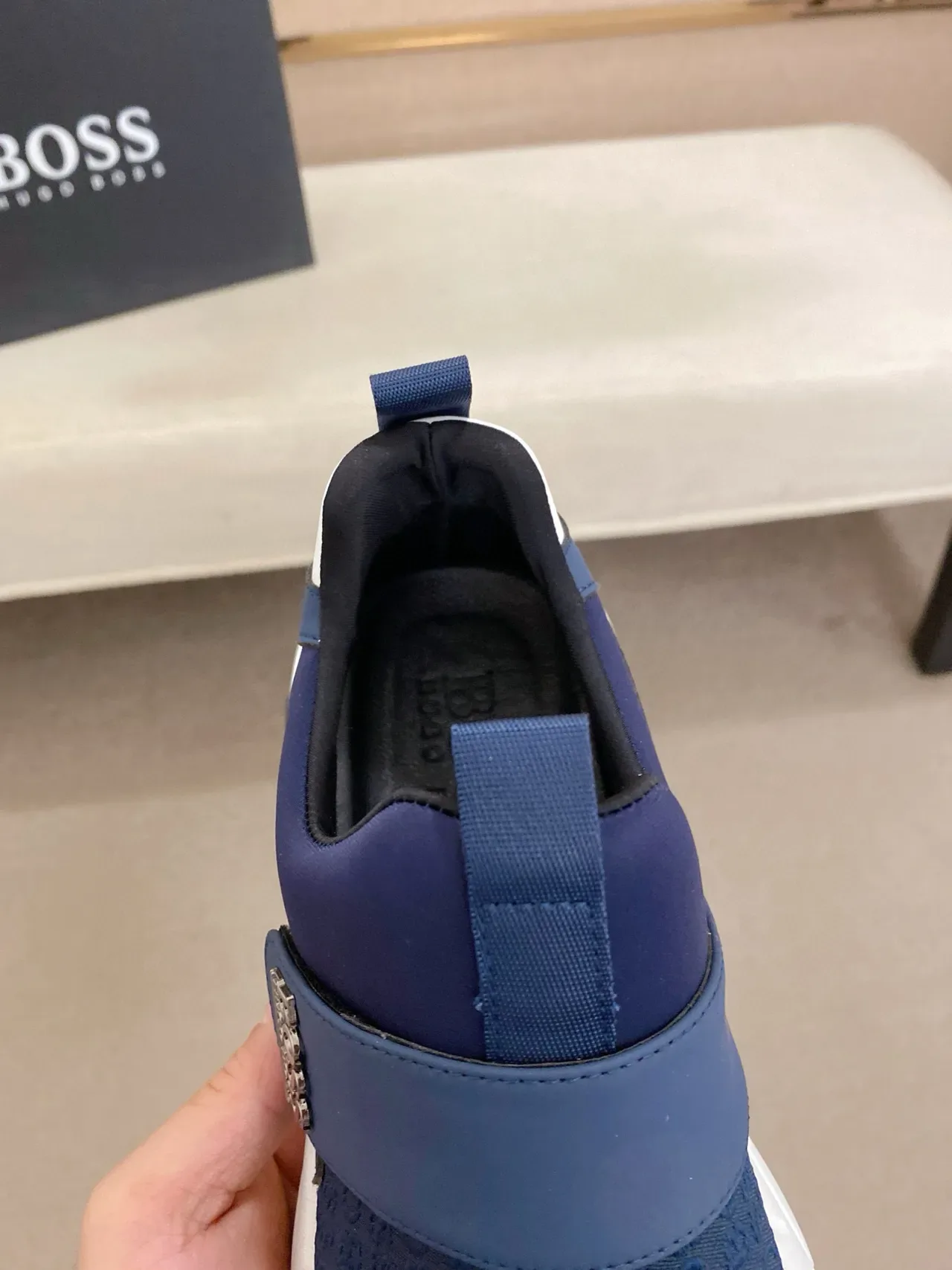 Hugo Boss Bleu marine Blanc Slip-On Sangle Élastique Style de vie Sneakers 6