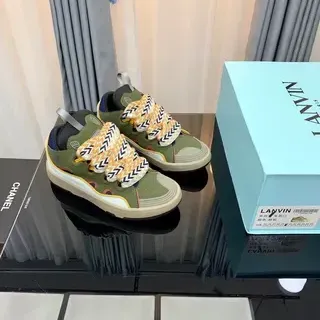 Lanvin Green Multicolor Layered Multi-Panel Upper Zigzag Patterned Laces Lifestyle Sneakers