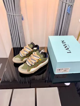 Lanvin Green Multicolor Layered Multi-Panel Upper Zigzag Patterned Laces Lifestyle Sneakers 2