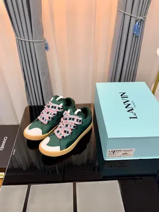 Lanvin हरा सफेद चमड़े की ऊपरी टो कैप जीवनशैली स्नीकर्स 2