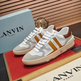 Lanvin White Brown Low-Top Mixed-Material Upper Sneakers