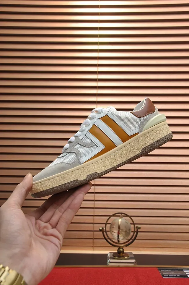 Lanvin White Brown Low-Top Mixed-Material Upper Sneakers 6