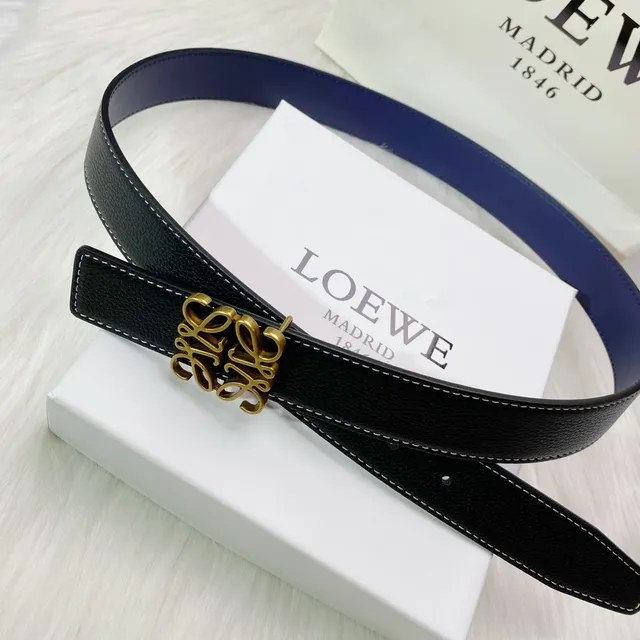 Loewe Anagram Belt Black and Blue Reversible Leather Belt 3