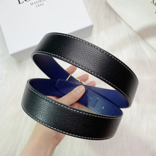 Loewe Anagram Belt Black and Blue Reversible Leather Belt 7