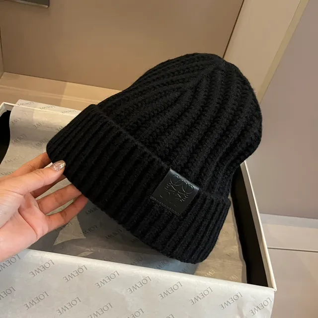 Loewe Brown Beige Ribbed Knit Folded Cuff Beanie 2