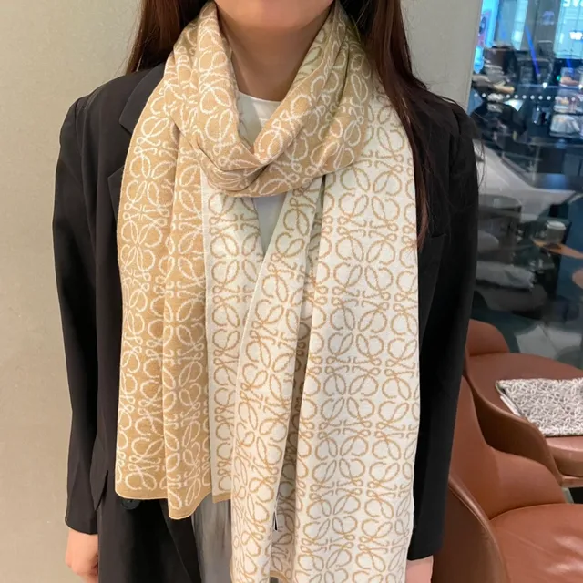 Loewe Monogram Knitted Beige and Cream Cashmere Scarf 2