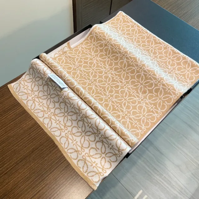 Loewe Monogram Knitted Beige and Cream Cashmere Scarf 6