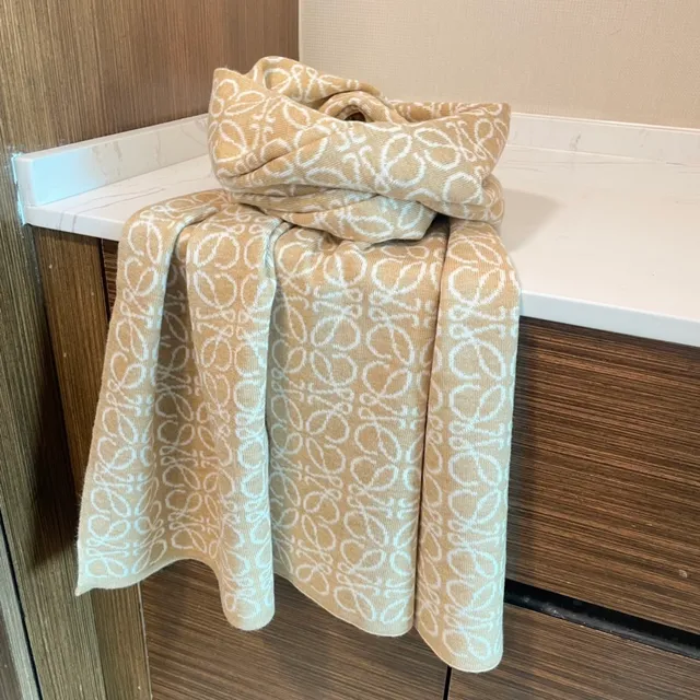 Loewe Monogram Knitted Beige and Cream Cashmere Scarf 7