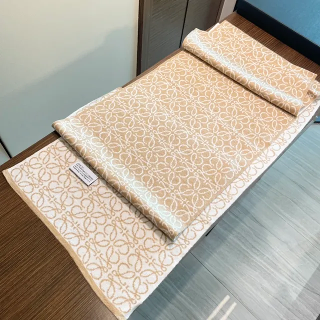 Loewe Monogram Knitted Beige and Cream Cashmere Scarf 9