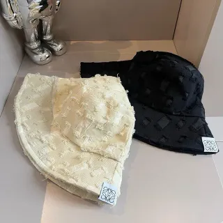 Loewe Patchwork Beige Black Deconstructed Frayed Edge Bucket Hat