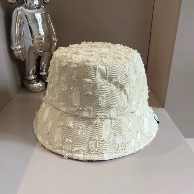 Loewe Patchwork Beige Black Deconstructed Frayed Edge Bucket Hat 2