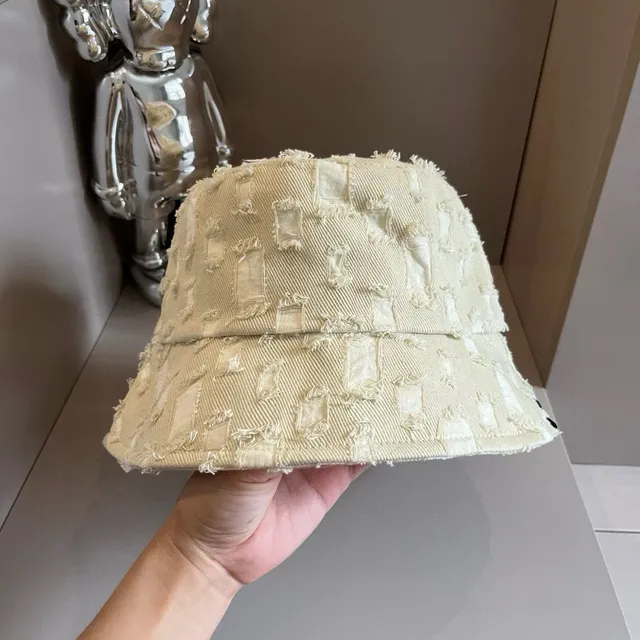 Loewe Patchwork Beige Black Deconstructed Frayed Edge Bucket Hat 5