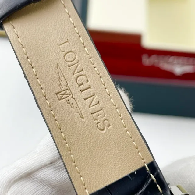 Longines Negro Plata Acero Inoxidable Caja Esfera Texturizada Guilloché Reloj Mecánico 5