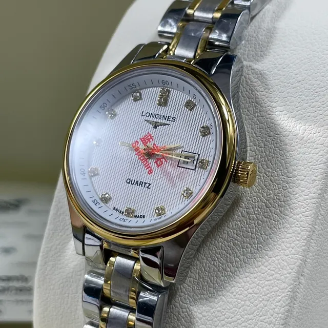 Longines Ouro Branco Duas Cores Aço Inoxidável Dial Guilloché Quartzo Relógio 2