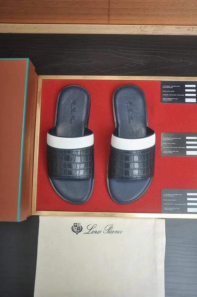 Loro Piana Croc-Embossed Navy and White Zapatilla 2