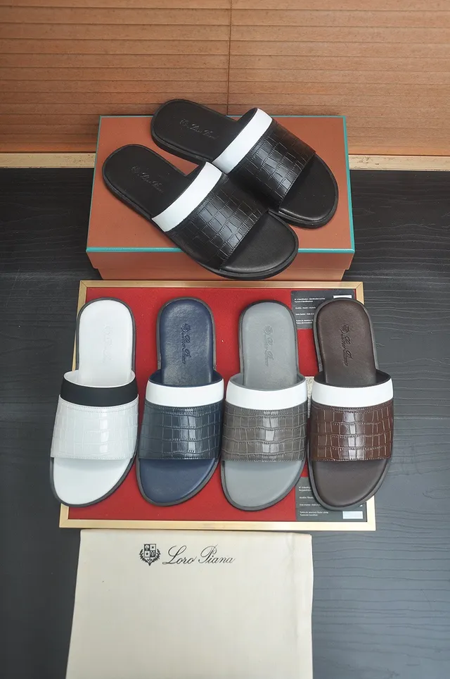 Loro Piana Croc-Embossed Navy and White Zapatilla 5