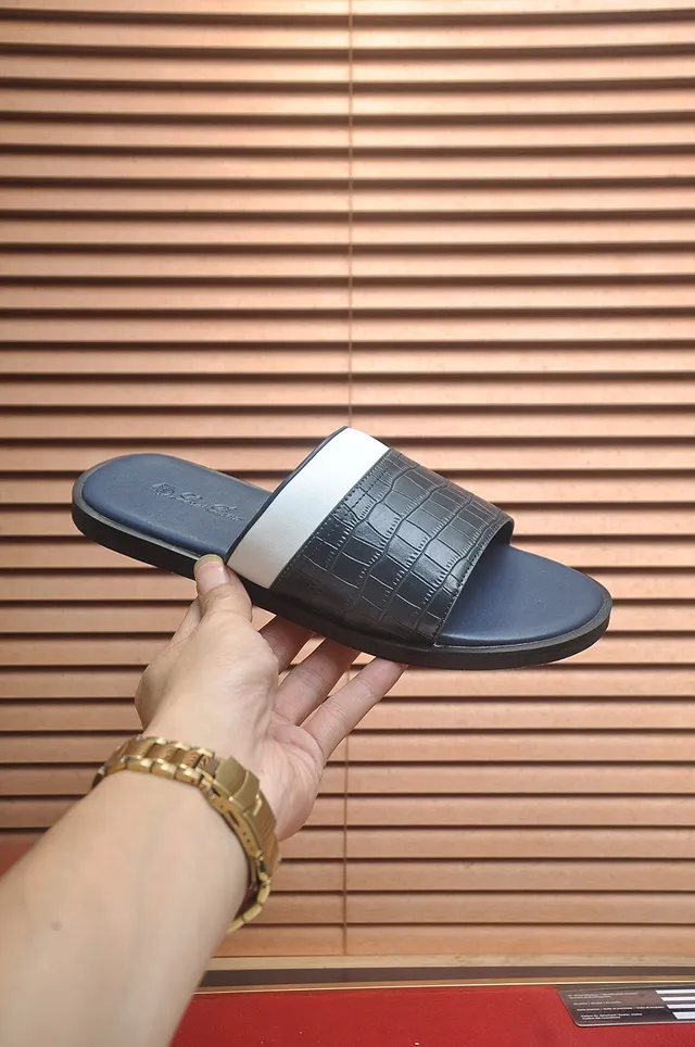 Loro Piana Croc-Embossed Navy and White Zapatilla 6