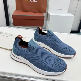 Loro Piana Summer Walk 蓝色针织一脚蹬生活方式运动鞋