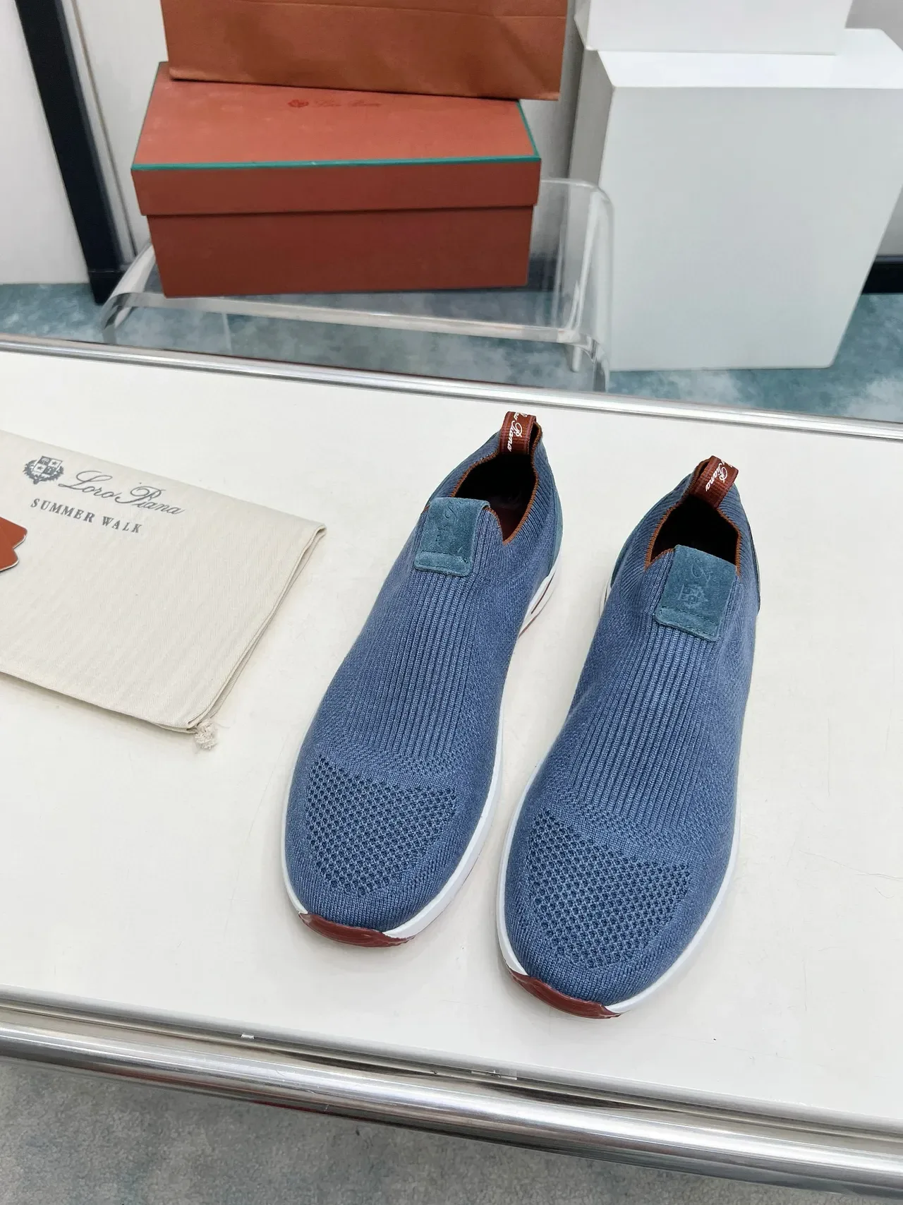 Loro Piana Summer Walk حذاء رياضي أسلوب حياة أزرق من الخيط سهل الارتداء 4