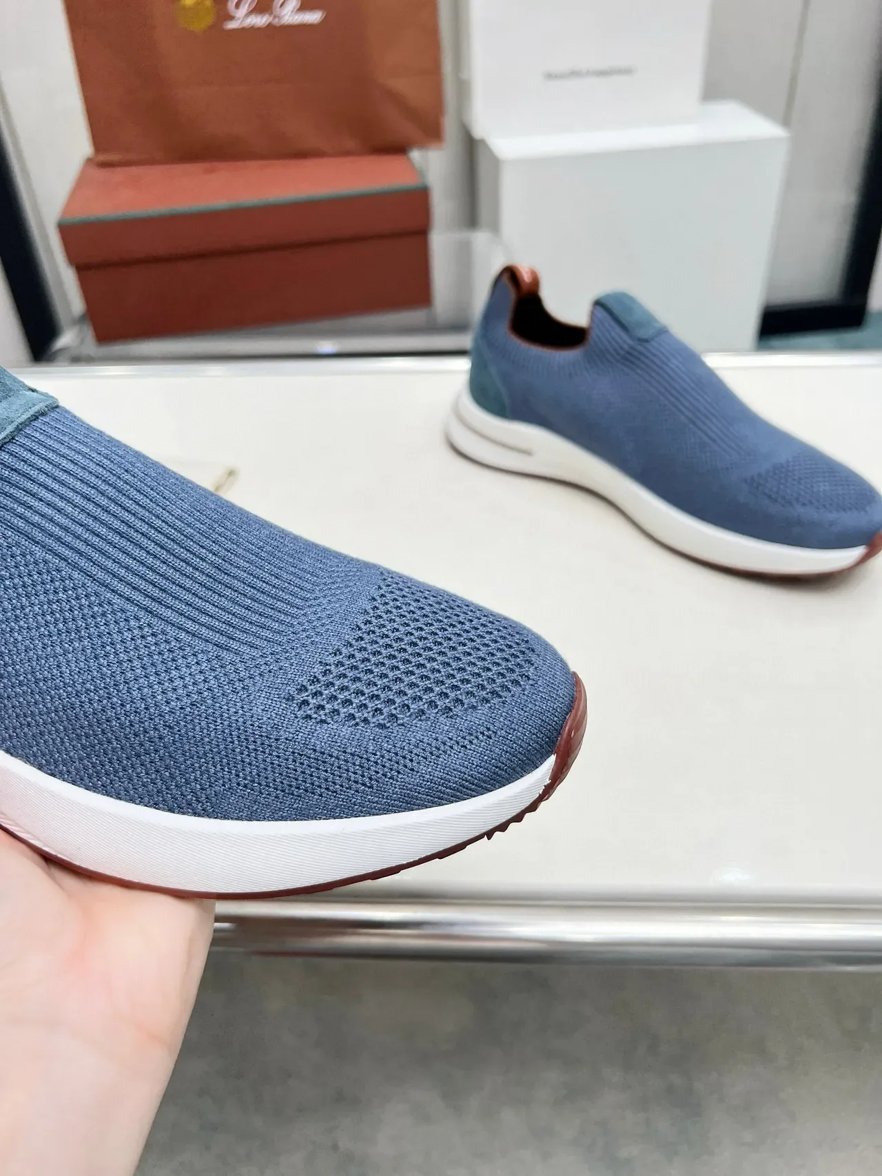 Loro Piana Summer Walk حذاء رياضي أسلوب حياة أزرق من الخيط سهل الارتداء 5