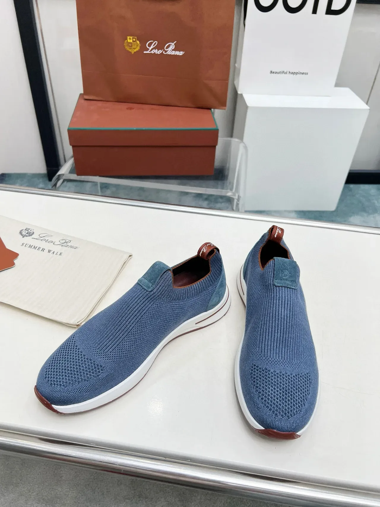 Loro Piana Summer Walk حذاء رياضي أسلوب حياة أزرق من الخيط سهل الارتداء 7