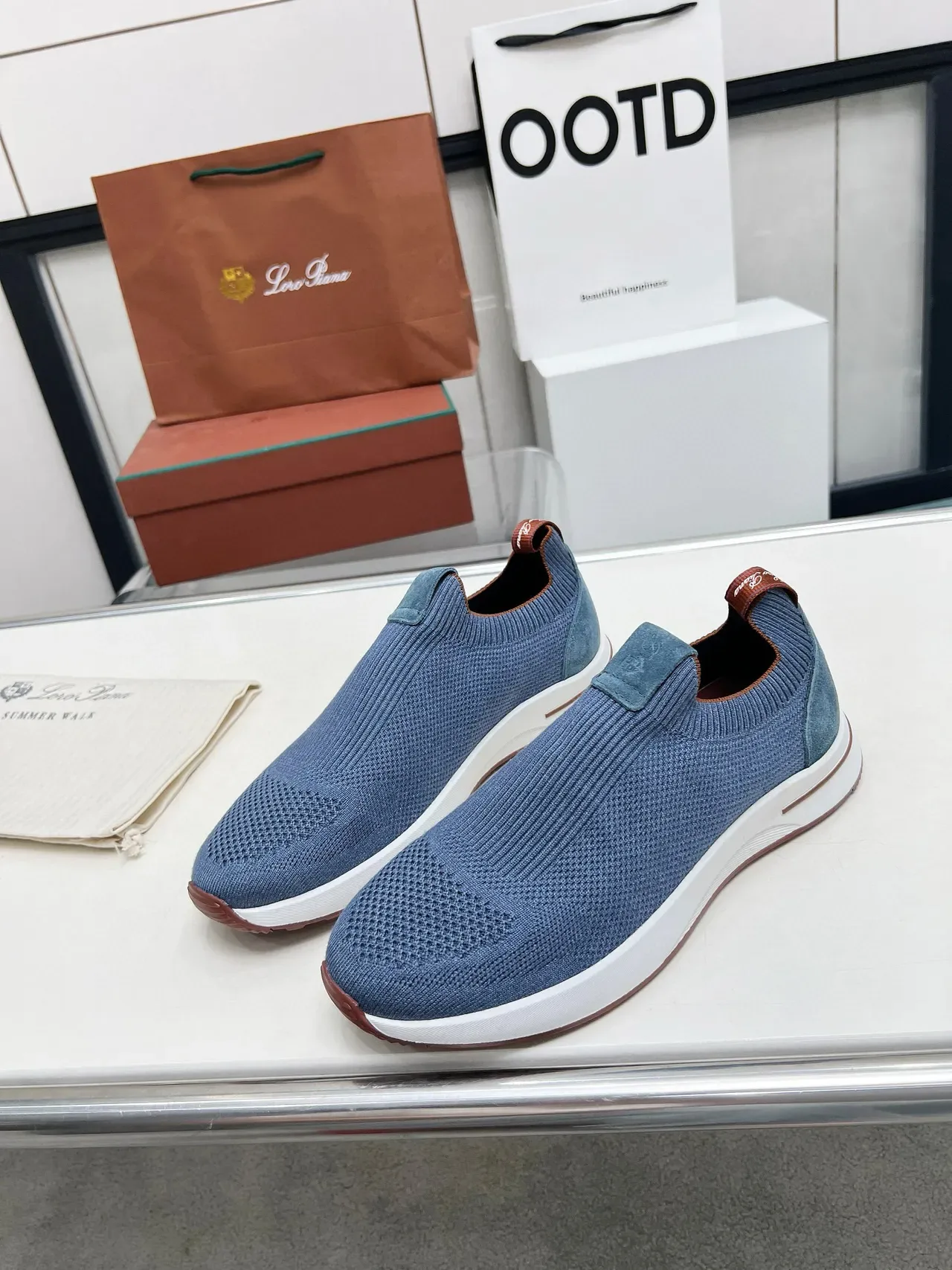 Loro Piana Summer Walk حذاء رياضي أسلوب حياة أزرق من الخيط سهل الارتداء 8