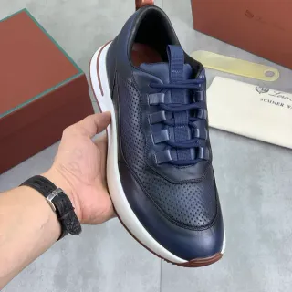 Loro Piana Summer Walk Navy ছিদ্রিত চামড়া জীবনযাপন স্নিকার