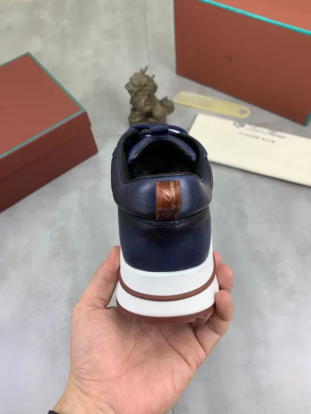 Loro Piana Summer Walk Navy Cuero Perforado Zapatillas Lifestyle 3