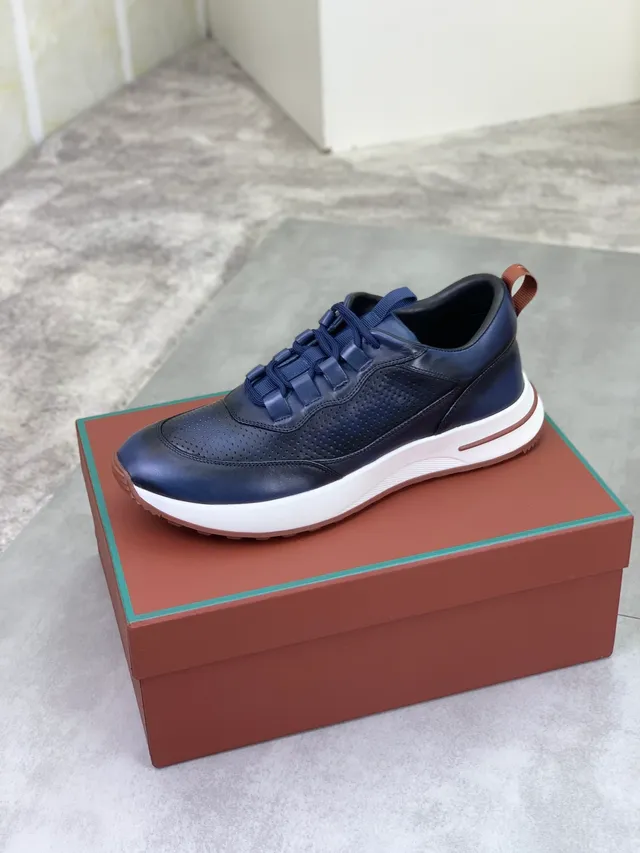 Loro Piana Summer Walk Navy Cuero Perforado Zapatillas Lifestyle 4