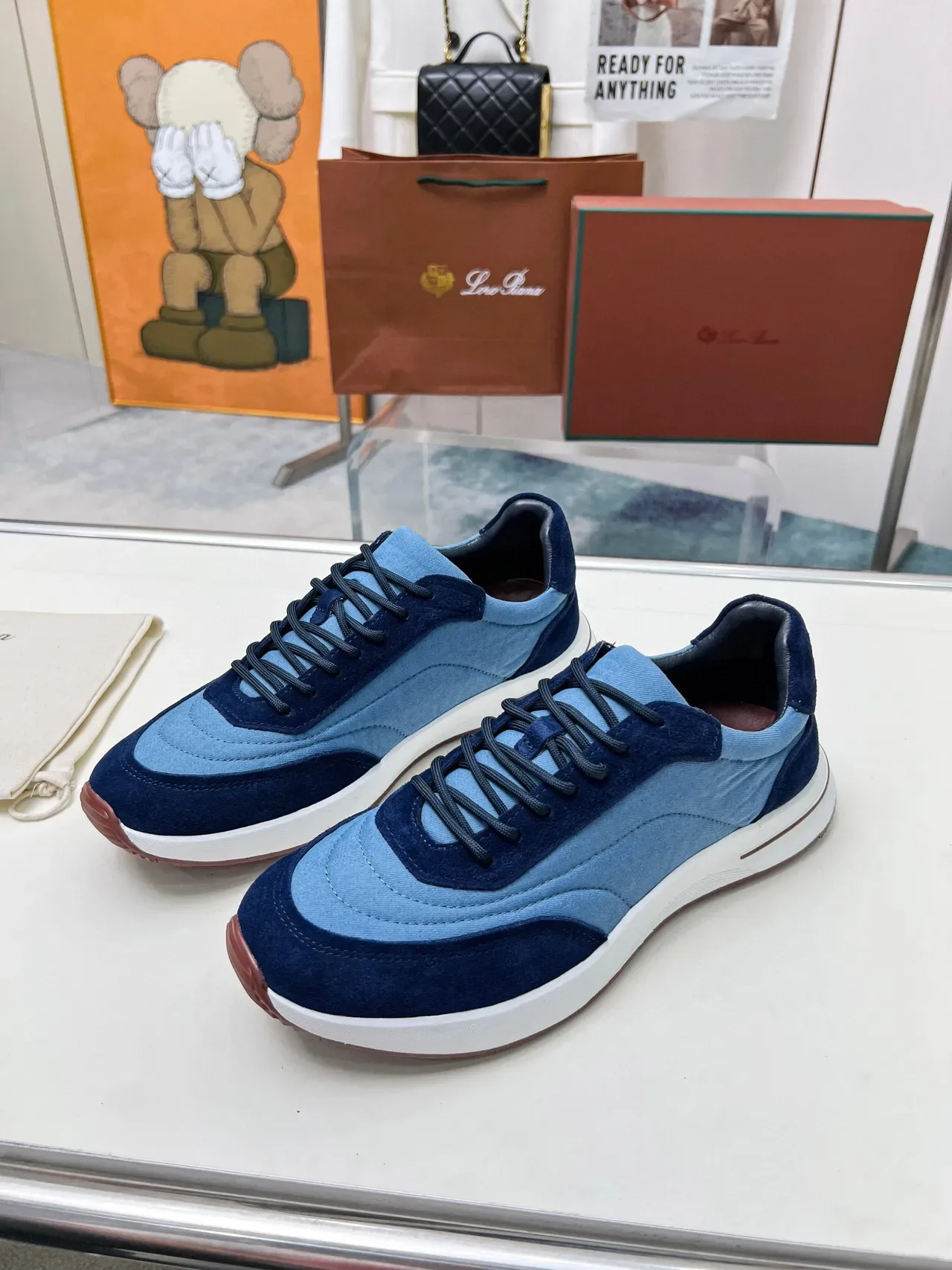 Loro Piana Tênis lifestyle de camurça e têxtil de duas cores 5