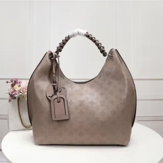 Louis Vuitton Sac à main avec anse supérieure en cuir perforé avec monogramme en beige marron tressé