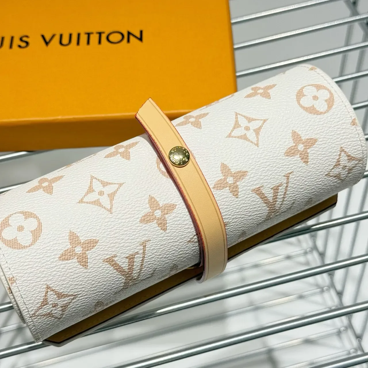 Louis Vuitton Beige Gold Cylindrical Roll-Up Monogram Canvas Wristlet 7