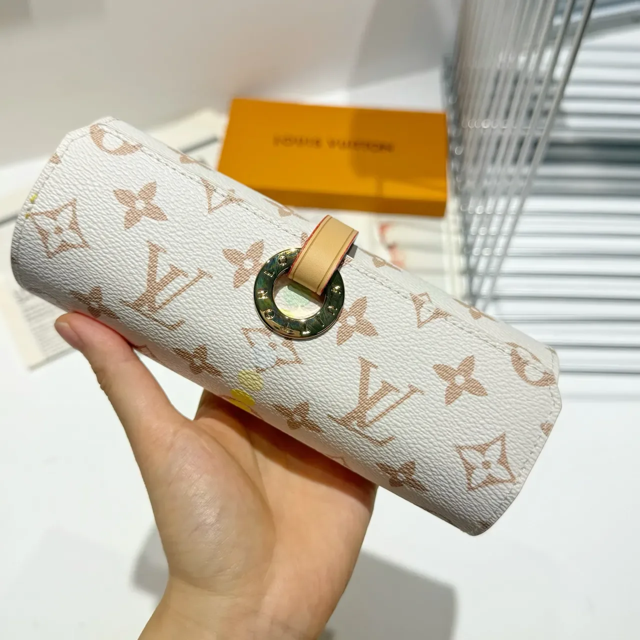 Louis Vuitton Beige Gold Cylindrical Roll-Up Monogram Canvas Wristlet 9