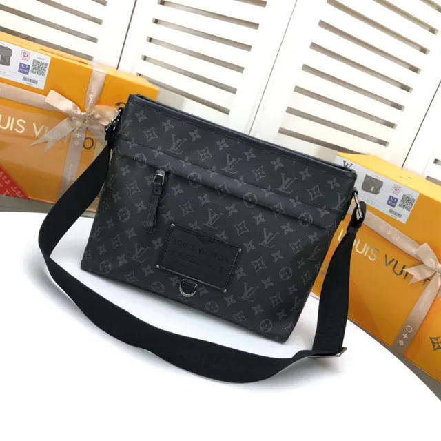 Louis Vuitton Noir Brun Monogramme Toile Enduite Cuir Placa Acento Sac à Bandoulière 10
