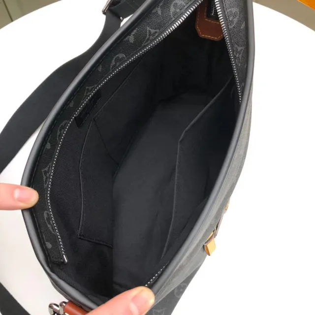 Louis Vuitton Noir Brun Monogramme Toile Enduite Cuir Placa Acento Sac à Bandoulière 11