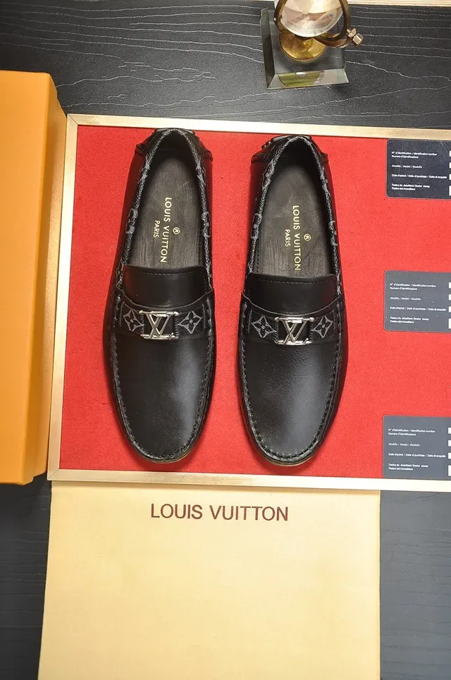 Louis Vuitton Black Gold Leather LV Buckle Strap Loafer 5