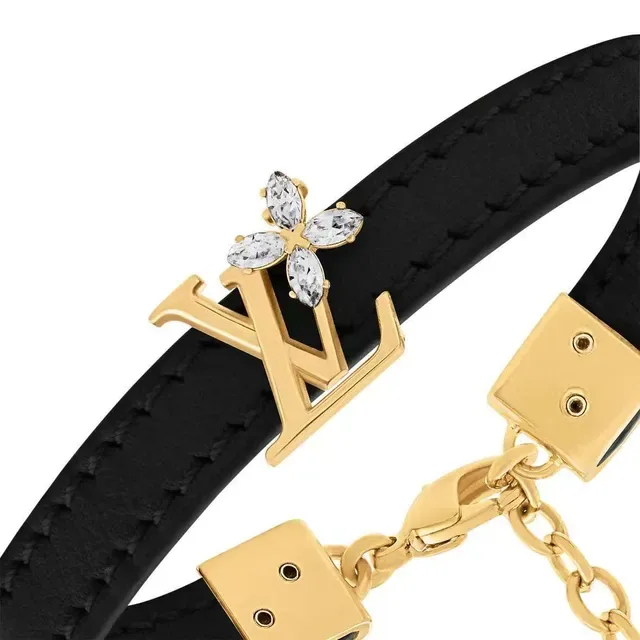 Louis Vuitton কালো সোনালি চামড়ার স্ট্র্যাপ LV Monogram ক্ল্যাস্প ব্রেসলেট 9