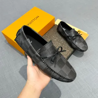لویی ویتون أسود رمادي Damier Check نسيج رباط معقود تفاصيل حذاء بدون كعب