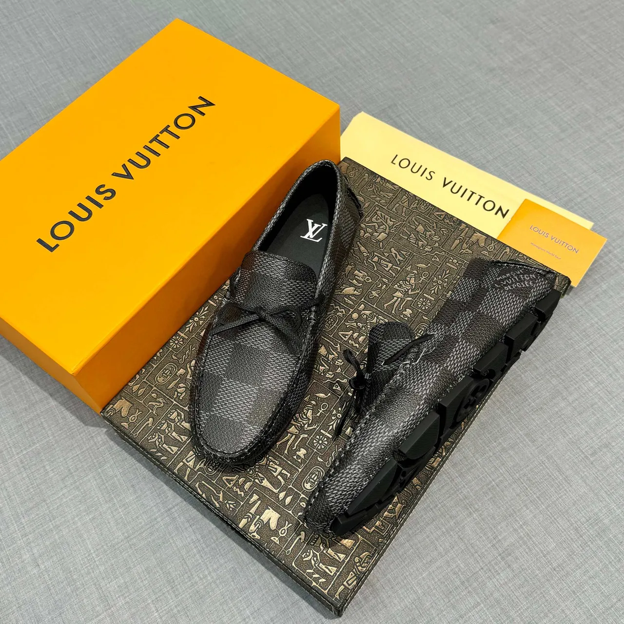 Louis Vuitton Black Gray Damier Check Texture Knotted Bow Detail Loafer 2
